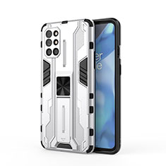 Funda Bumper Silicona y Plastico Mate Carcasa con Magnetico Soporte KC1 para OnePlus 9R 5G Plata