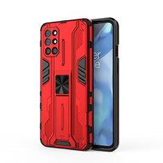 Funda Bumper Silicona y Plastico Mate Carcasa con Magnetico Soporte KC1 para OnePlus 9R 5G Rojo