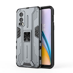 Funda Bumper Silicona y Plastico Mate Carcasa con Magnetico Soporte KC1 para OnePlus Nord 2 5G Gris