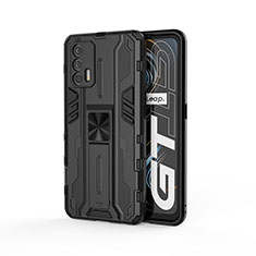 Funda Bumper Silicona y Plastico Mate Carcasa con Magnetico Soporte KC1 para Realme GT 5G Negro