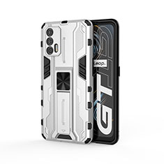 Funda Bumper Silicona y Plastico Mate Carcasa con Magnetico Soporte KC1 para Realme GT 5G Plata