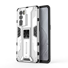 Funda Bumper Silicona y Plastico Mate Carcasa con Magnetico Soporte KC1 para Realme GT Master Explorer 5G Plata