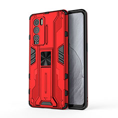 Funda Bumper Silicona y Plastico Mate Carcasa con Magnetico Soporte KC1 para Realme GT Master Explorer 5G Rojo