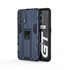 Funda Bumper Silicona y Plastico Mate Carcasa con Magnetico Soporte KC1 para Realme Q3 Pro 5G Azul