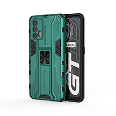 Funda Bumper Silicona y Plastico Mate Carcasa con Magnetico Soporte KC1 para Realme Q3 Pro 5G Verde