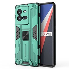 Funda Bumper Silicona y Plastico Mate Carcasa con Magnetico Soporte KC1 para Vivo iQOO 10 Pro 5G Verde