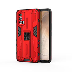 Funda Bumper Silicona y Plastico Mate Carcasa con Magnetico Soporte KC1 para Vivo iQOO 7 India 5G Rojo