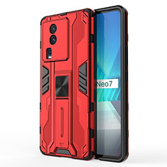 Funda Bumper Silicona y Plastico Mate Carcasa con Magnetico Soporte KC1 para Vivo iQOO Neo7 SE Rojo