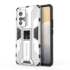 Funda Bumper Silicona y Plastico Mate Carcasa con Magnetico Soporte KC1 para Vivo X70 5G Plata