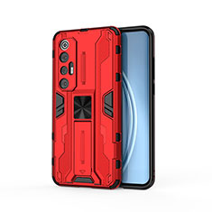 Funda Bumper Silicona y Plastico Mate Carcasa con Magnetico Soporte KC1 para Xiaomi Mi 10S 5G Rojo