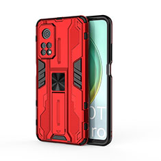 Funda Bumper Silicona y Plastico Mate Carcasa con Magnetico Soporte KC1 para Xiaomi Mi 10T Pro 5G Rojo