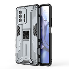 Funda Bumper Silicona y Plastico Mate Carcasa con Magnetico Soporte KC1 para Xiaomi Mi 11T 5G Gris