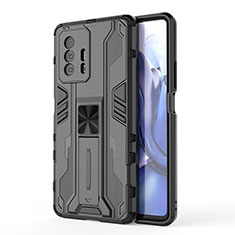 Funda Bumper Silicona y Plastico Mate Carcasa con Magnetico Soporte KC1 para Xiaomi Mi 11T 5G Negro