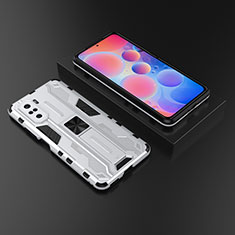 Funda Bumper Silicona y Plastico Mate Carcasa con Magnetico Soporte KC1 para Xiaomi Poco F3 5G Plata