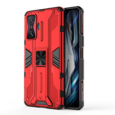 Funda Bumper Silicona y Plastico Mate Carcasa con Magnetico Soporte KC1 para Xiaomi Poco F4 GT 5G Rojo
