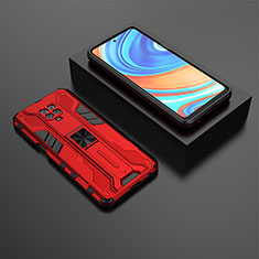 Funda Bumper Silicona y Plastico Mate Carcasa con Magnetico Soporte KC1 para Xiaomi Poco M2 Pro Rojo