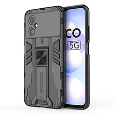 Funda Bumper Silicona y Plastico Mate Carcasa con Magnetico Soporte KC1 para Xiaomi Poco M4 5G Negro