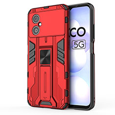Funda Bumper Silicona y Plastico Mate Carcasa con Magnetico Soporte KC1 para Xiaomi Poco M4 5G Rojo
