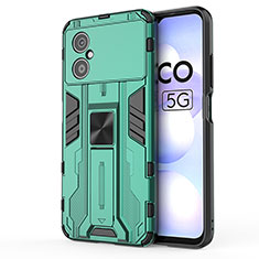 Funda Bumper Silicona y Plastico Mate Carcasa con Magnetico Soporte KC1 para Xiaomi Poco M4 5G Verde