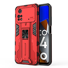 Funda Bumper Silicona y Plastico Mate Carcasa con Magnetico Soporte KC1 para Xiaomi Poco M4 Pro 4G Rojo