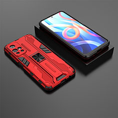 Funda Bumper Silicona y Plastico Mate Carcasa con Magnetico Soporte KC1 para Xiaomi Poco M4 Pro 5G Rojo