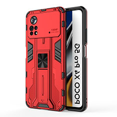 Funda Bumper Silicona y Plastico Mate Carcasa con Magnetico Soporte KC1 para Xiaomi Poco X4 Pro 5G Rojo