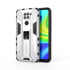 Funda Bumper Silicona y Plastico Mate Carcasa con Magnetico Soporte KC1 para Xiaomi Redmi 10X 4G Plata