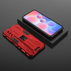 Funda Bumper Silicona y Plastico Mate Carcasa con Magnetico Soporte KC1 para Xiaomi Redmi K40 Pro 5G Rojo