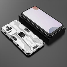 Funda Bumper Silicona y Plastico Mate Carcasa con Magnetico Soporte KC1 para Xiaomi Redmi K50 Pro 5G Plata