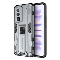 Funda Bumper Silicona y Plastico Mate Carcasa con Magnetico Soporte KC1 para Xiaomi Redmi K60 Pro 5G Gris