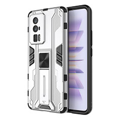 Funda Bumper Silicona y Plastico Mate Carcasa con Magnetico Soporte KC1 para Xiaomi Redmi K60 Pro 5G Plata