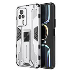 Funda Bumper Silicona y Plastico Mate Carcasa con Magnetico Soporte KC1 para Xiaomi Redmi K60E 5G Plata