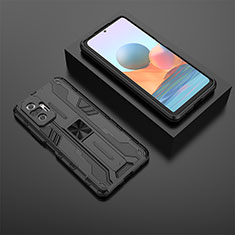 Funda Bumper Silicona y Plastico Mate Carcasa con Magnetico Soporte KC1 para Xiaomi Redmi Note 10 Pro 4G Negro