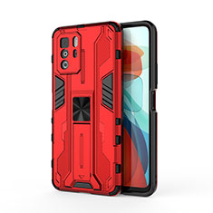 Funda Bumper Silicona y Plastico Mate Carcasa con Magnetico Soporte KC1 para Xiaomi Redmi Note 10 Pro 5G Rojo
