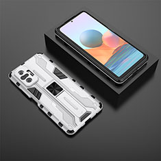 Funda Bumper Silicona y Plastico Mate Carcasa con Magnetico Soporte KC1 para Xiaomi Redmi Note 10 Pro Max Plata