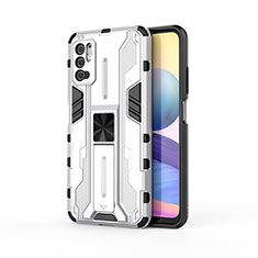 Funda Bumper Silicona y Plastico Mate Carcasa con Magnetico Soporte KC1 para Xiaomi Redmi Note 10T 5G Plata