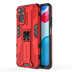 Funda Bumper Silicona y Plastico Mate Carcasa con Magnetico Soporte KC1 para Xiaomi Redmi Note 11 4G (2022) Rojo