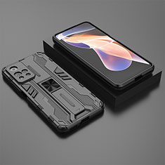 Funda Bumper Silicona y Plastico Mate Carcasa con Magnetico Soporte KC1 para Xiaomi Redmi Note 11 Pro+ Plus 5G Negro