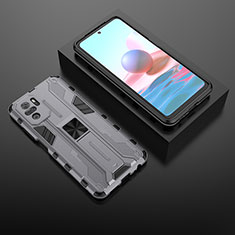 Funda Bumper Silicona y Plastico Mate Carcasa con Magnetico Soporte KC1 para Xiaomi Redmi Note 11 SE India 4G Gris