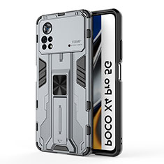 Funda Bumper Silicona y Plastico Mate Carcasa con Magnetico Soporte KC1 para Xiaomi Redmi Note 11E Pro 5G Gris