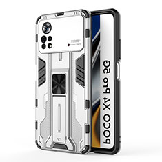 Funda Bumper Silicona y Plastico Mate Carcasa con Magnetico Soporte KC1 para Xiaomi Redmi Note 11E Pro 5G Plata