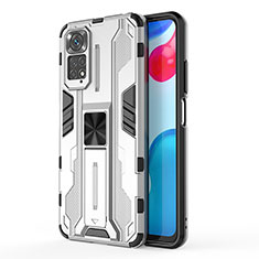 Funda Bumper Silicona y Plastico Mate Carcasa con Magnetico Soporte KC1 para Xiaomi Redmi Note 11S 4G Plata