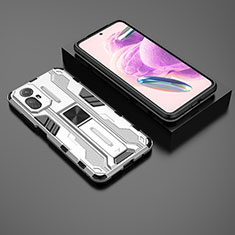 Funda Bumper Silicona y Plastico Mate Carcasa con Magnetico Soporte KC1 para Xiaomi Redmi Note 12S Plata