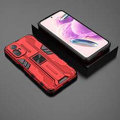 Funda Bumper Silicona y Plastico Mate Carcasa con Magnetico Soporte KC1 para Xiaomi Redmi Note 12S Rojo