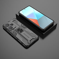 Funda Bumper Silicona y Plastico Mate Carcasa con Magnetico Soporte KC1 para Xiaomi Redmi Note 13 Pro+ Plus 5G Negro