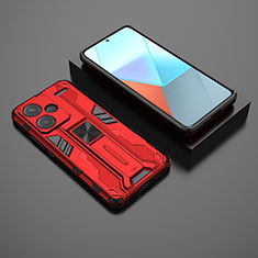 Funda Bumper Silicona y Plastico Mate Carcasa con Magnetico Soporte KC1 para Xiaomi Redmi Note 13 Pro+ Plus 5G Rojo