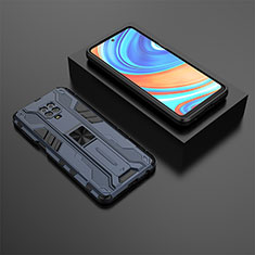 Funda Bumper Silicona y Plastico Mate Carcasa con Magnetico Soporte KC1 para Xiaomi Redmi Note 9 Pro Azul