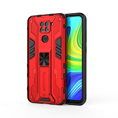 Funda Bumper Silicona y Plastico Mate Carcasa con Magnetico Soporte KC1 para Xiaomi Redmi Note 9 Rojo
