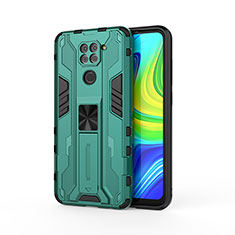 Funda Bumper Silicona y Plastico Mate Carcasa con Magnetico Soporte KC1 para Xiaomi Redmi Note 9 Verde