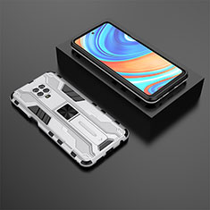 Funda Bumper Silicona y Plastico Mate Carcasa con Magnetico Soporte KC1 para Xiaomi Redmi Note 9S Plata